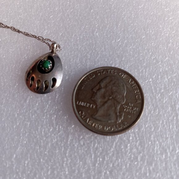 Vintage Native American Silver and Malachite? Bear Paw Pendant - Picture 1 of 4